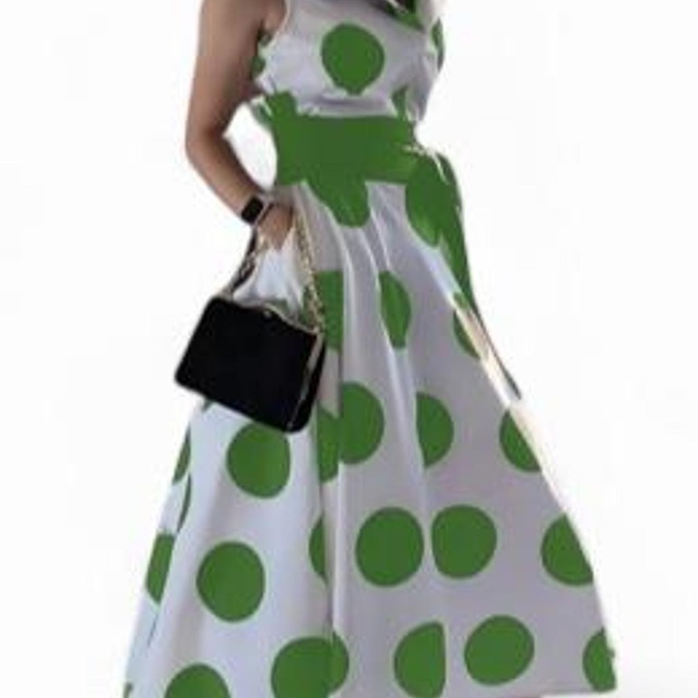 UOOZEE Women's Sleeveless Polka Dot Maxi Dress, A-Line V-Neck with Pockets